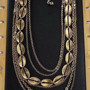 Vintage gold tone long layered necklace,